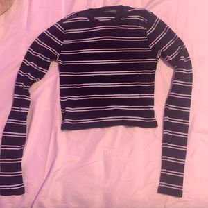 BLUE AND WHITE STRIPED BRANDY TOP - long sleeve crop top.